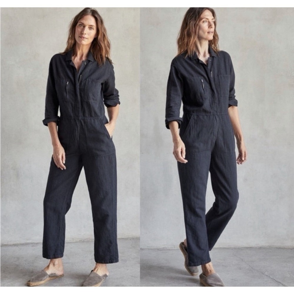 OUTERKNOWN Station Coveralls Jumpsuit Sz XS Black Utility Organic Cotton Linen